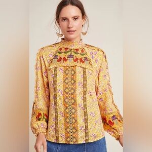 Maeve by Anthropologie Goldie Embroidered Floral Blouse